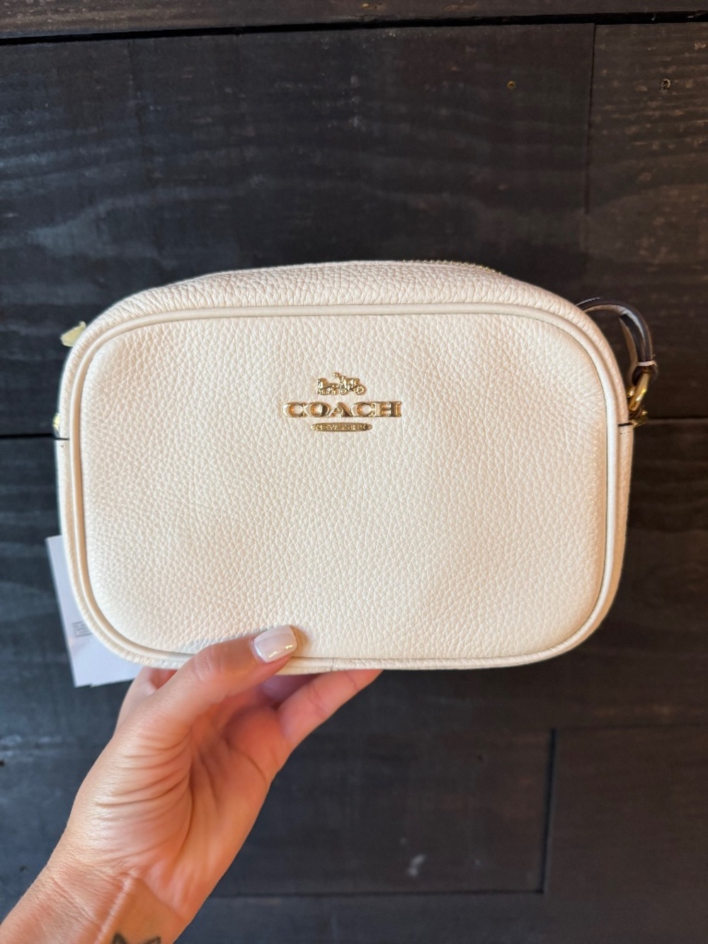 Coach Cream Pebbled Leather Crossbody Bag with Gold Hardware